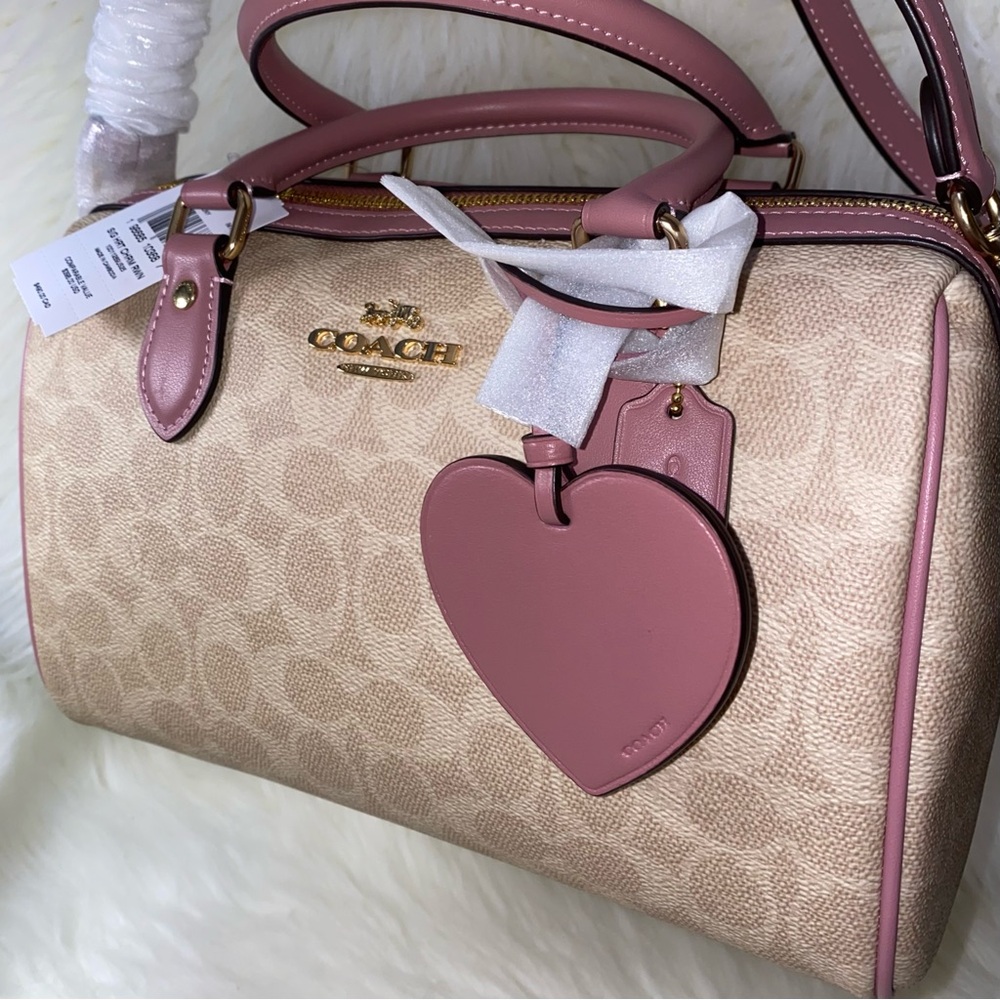 Coach purse 💖 Rowan Satchel Bag In Signature Canvas With Heart Charm New - Picture 2 of 15